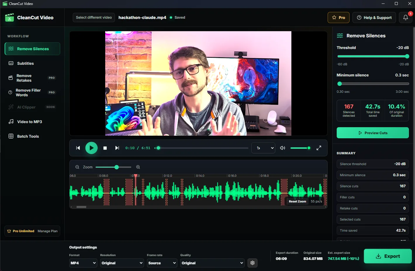 Interface de l'application CleanCut